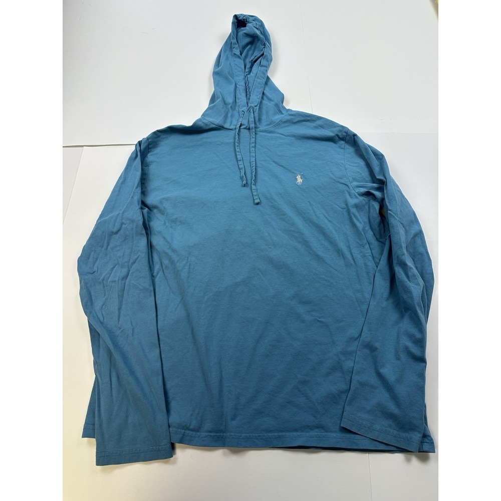 Polo Ralph Lauren Men's Large Pullover Blue T Shirt Hoodie Lightweight Blue